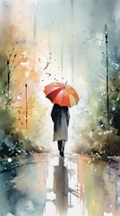 Rainy Day Solitude - Watercolor Painting Generative AI