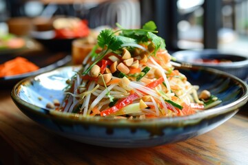 Thai Green Papaya Salad with peanuts Som Tam Thai - obrazy, fototapety, plakaty