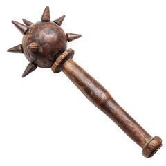 Antique Wooden Flanged Mace, Displaying Medieval Weapon Design, Symbolizing Historical Warfare and Craftsmanship.