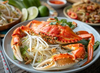Thai som tum with rice noodles salted crab lime and chili
