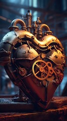 Rusty Mechanical Heart - Fictional Device in Sci-Fi and Fantasy Generative AI - obrazy, fototapety, plakaty