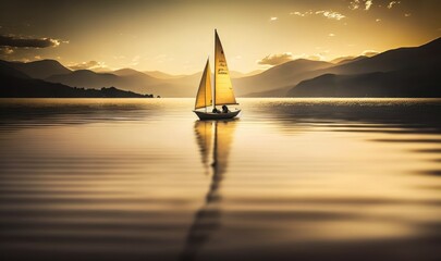 Serene Sunset Sailing on a Tranquil Lake Generative AI
