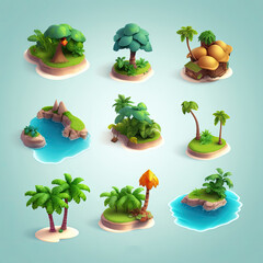 Tropical Island Icons - Game Asset Generative AI - obrazy, fototapety, plakaty