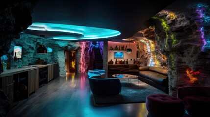 Fototapeta na wymiar Sophisticated and Luxurious House Interior with Colorful Cave Lighting Generative AI