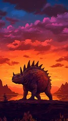 Fototapeta premium Stegosaurus in Orange Sunset Generative AI