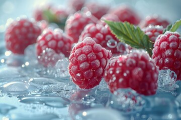Fresh boysenberries, raspberries, and olallieberries on ice - obrazy, fototapety, plakaty