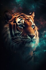 Space-themed tiger illustration Generative AI