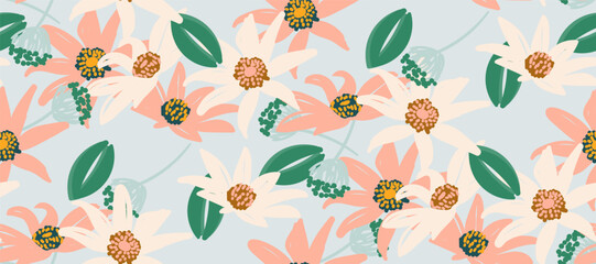 Simple minimalistic summer tropical floral seamless pattern