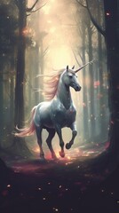 unicorn prancing in magical forest Generative AI