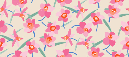 Simple minimalistic summer tropical floral seamless pattern