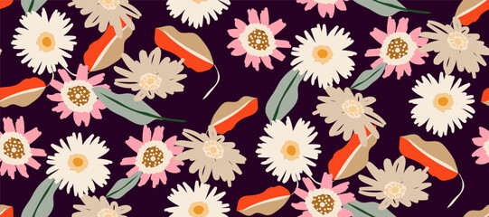 Simple minimalistic summer tropical floral seamless pattern