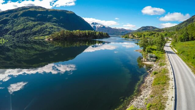 aerial footage of stunning nature in norway shot in 4k ultra high definition 4K  