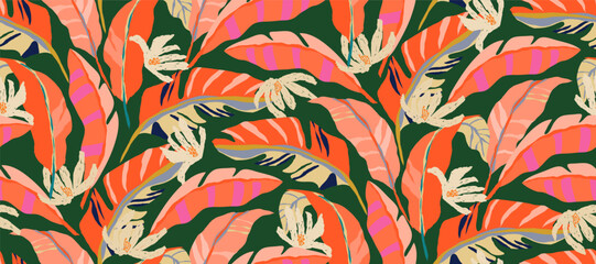 Simple minimalistic summer tropical floral seamless pattern