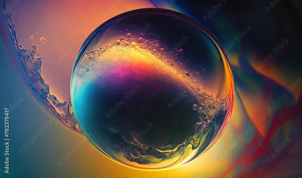 Poster ethereal iridescent paints and soap bubble texture generative ai