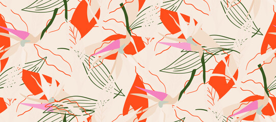 Simple minimalistic summer tropical floral seamless pattern