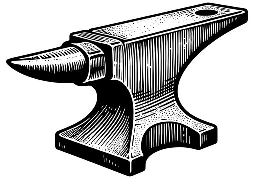 recommend clip art: Vintage blacksmith anvil, depicted in an engraved style. Sketch engraving generative ai PNG illustration. Scratch board imitation. Black and white image.