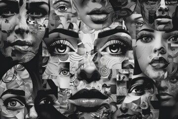 Obraz premium Collage of Abstract Faces and Shapes Generative AI