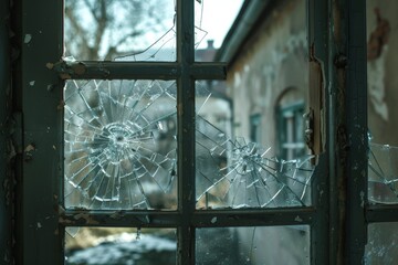 Fototapeta na wymiar A ball broke the window
