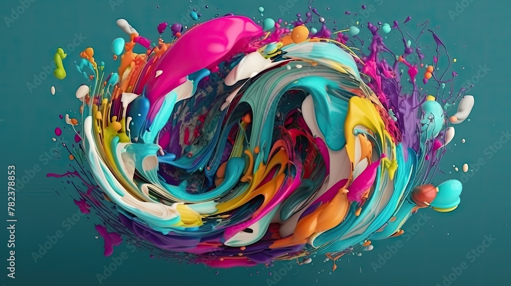Poster vibrant abstract liquid explosion with colorful paint drips generative ai