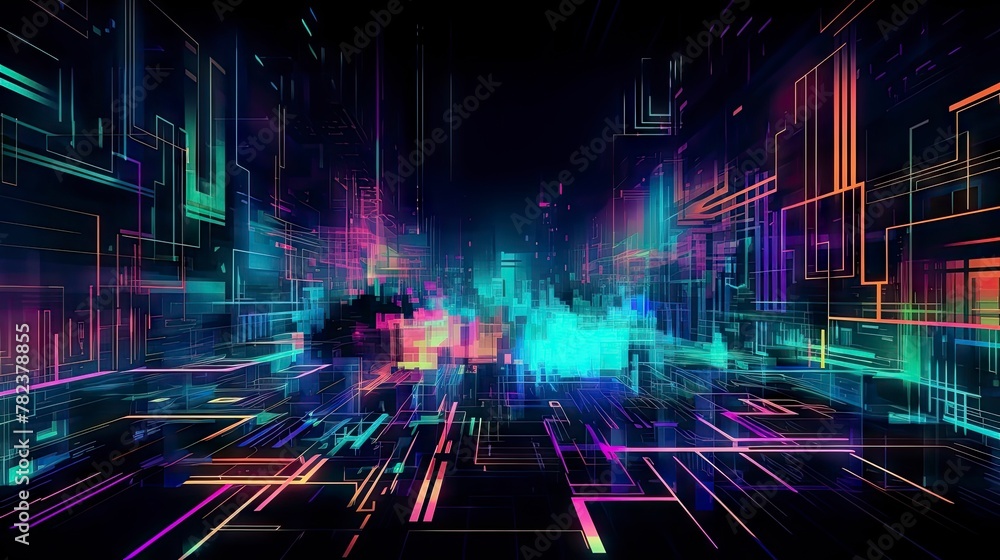Poster futuristic cyberpunk abstract digital glitch background generative ai
