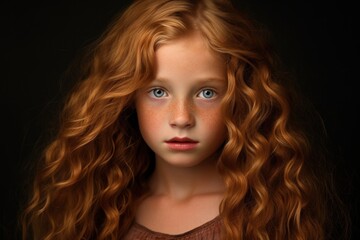 a girl with long red hair and freckles - obrazy, fototapety, plakaty