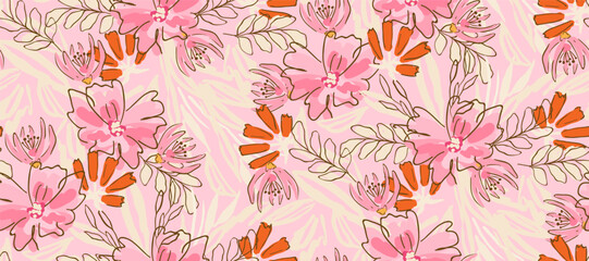 Cute feminine seamless pattern with wildflowers.