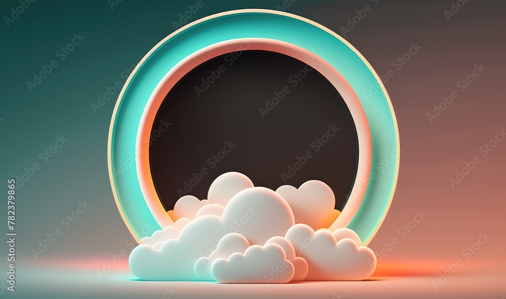 Aufkleber vibrant geometric abstract background with glowing neon circular frame generative ai