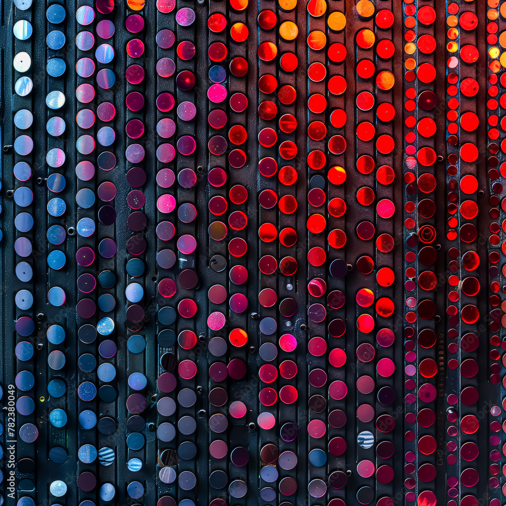 Poster a painting of red dots on a black background. the dots are arranged in a spiral pattern, with some o