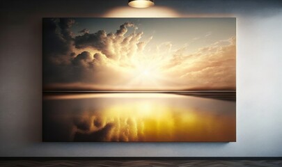 Serene Sunset Seascape with Golden Skies Generative AI