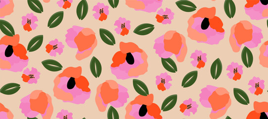 Simple minimalistic summer tropical floral seamless pattern