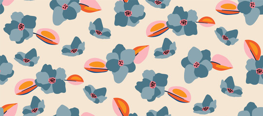 Simple minimalistic summer tropical floral seamless pattern