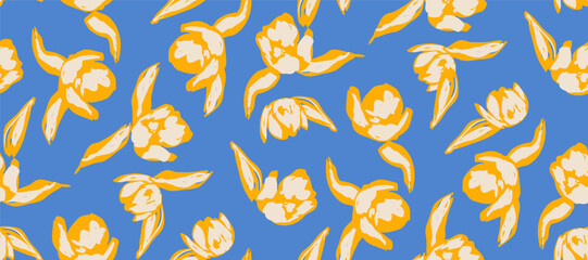Simple monochrome  seamless pattern with flowers silhouette.