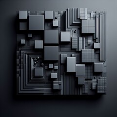 Monochromatic Geometric Complexity: An Intricate Arrangement of 3D Cubes and Rectangles Creating a Visual Labyrinth