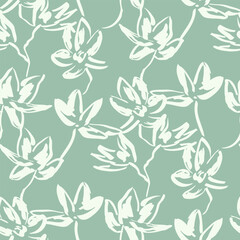 Fototapeta premium Simple monochrome seamless pattern with flowers silhouette.