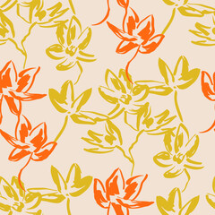 Simple monochrome  seamless pattern with flowers silhouette.