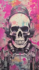 Otherworldly Skull Artwork: Astronaut in Abstract Space Suit Generative AI