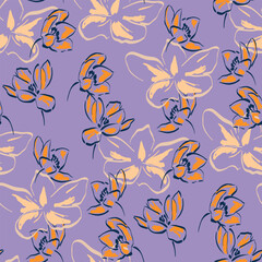 Simple monochrome  seamless pattern with flowers silhouette.