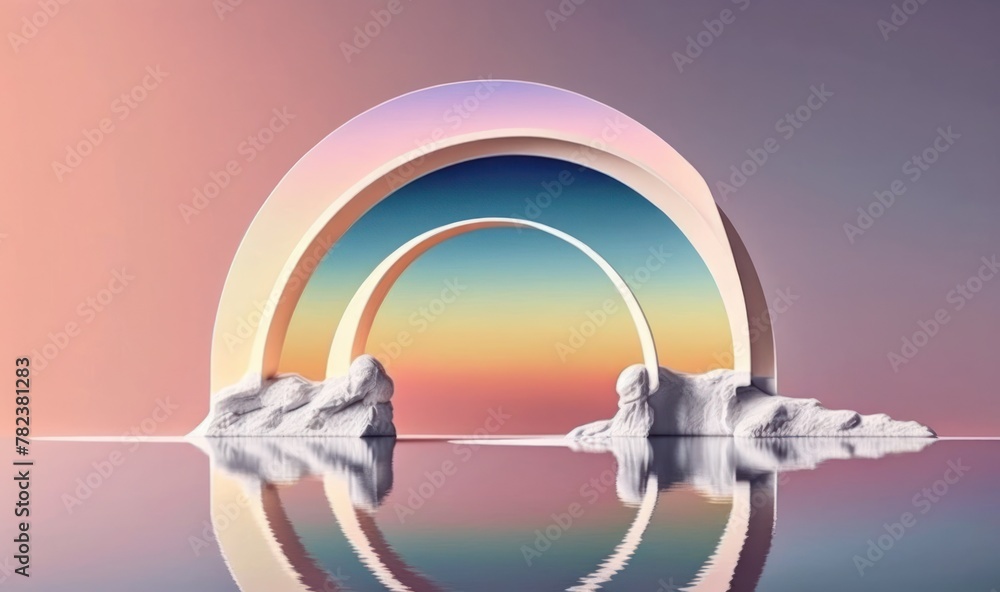 Poster Serene Nordic Seascape with Mirrored Arch Generative AI
