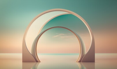 Tranquil Nordic Seascape with Mirrored Arch Generative AI