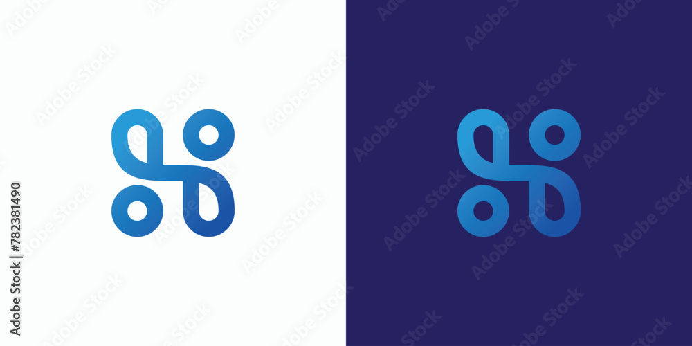 Poster vector logo design of a curved line with the initials of the letter h in the shape of a person in a 