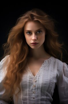 a woman with long hair and a white shirt