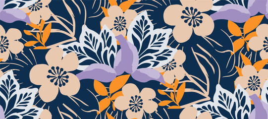 Simple minimalistic summer tropical floral seamless pattern