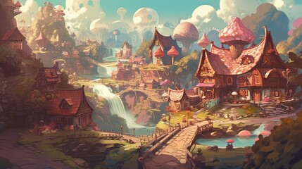 Charming Candy-Coated Fantasy Village Generative AI