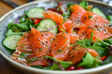 Healthy salad with smoked salmon