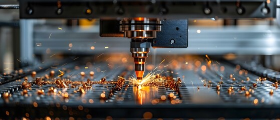 Precision in Motion: CNC Laser Milling Sparks. Concept Metal Sculptures, Industrial Design, High-Tech Manufacturing, Engineering Applications, Artistic Precision