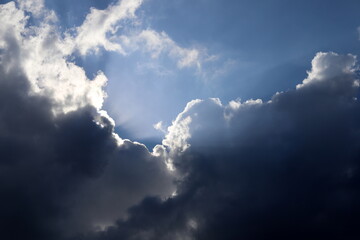 Rain clouds in the sky over the Mediterranean Sea.