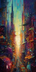 Captivating Cyberpunk City Landscape - Neo-Impressionist Style Artwork Generative AI