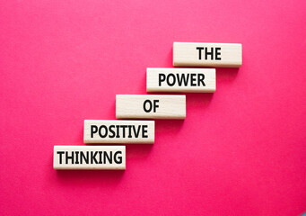 Obraz premium Positive Thinking symbol. Wooden blocks with words The Power of Positive Thinking. Beautiful red background. Positive Thinking concept. Copy space.