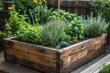Homegrown food is the freshest and most delicious In spring plant herbs and veggies in a raised...