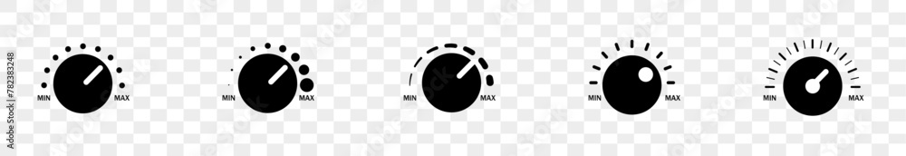 Poster set of black adjustment circle icons. collection of volume control vector icons. vector symbols of k